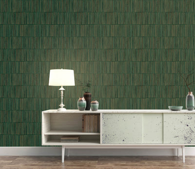 product image for Bamboo Stripe Wallpaper in Dark Green/Gold 1