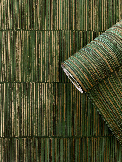 product image for Bamboo Stripe Wallpaper in Dark Green/Gold 2