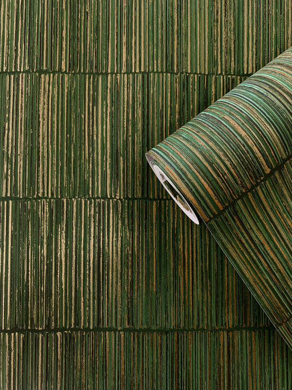 media image for Bamboo Stripe Wallpaper in Dark Green/Gold 267