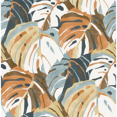 product image of sample samara monstera leaf wallpaper in orange from the pacifica collection by brewster home fashions 1 571