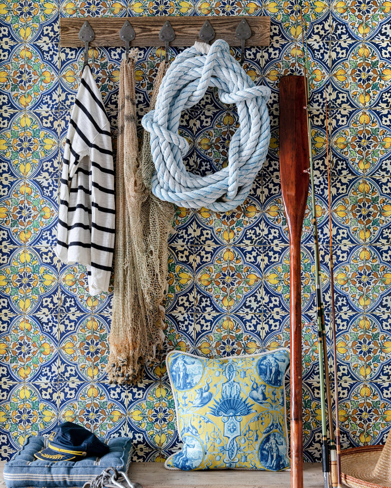 media image for Sardegna Tiles Wallpaper in Blue from the Sundance Villa Collection by Mind the Gap 262