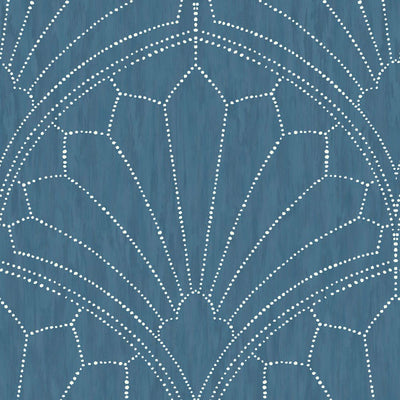 product image of sample scallop medallion wallpaper in steel blue and ivory from the boho rhapsody collection by seabrook wallcoverings 1 581