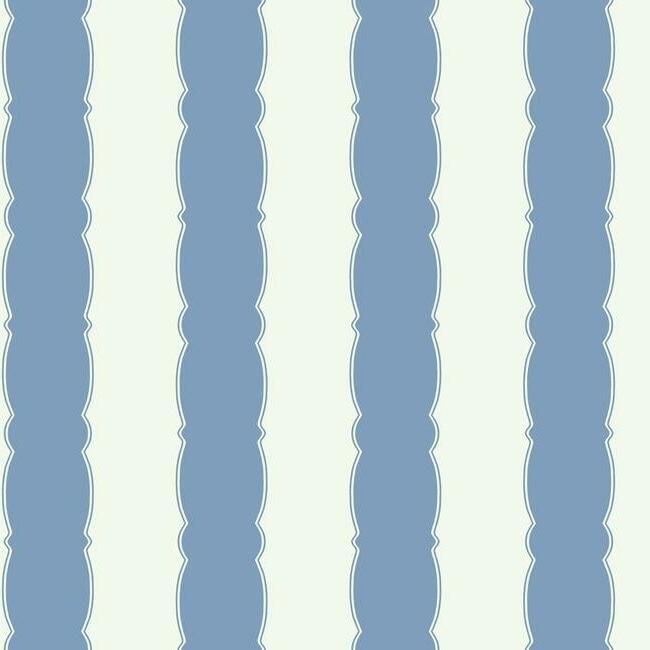 media image for sample scalloped stripe wallpaper in blue from the grandmillennial collection by york wallcoverings 1 228
