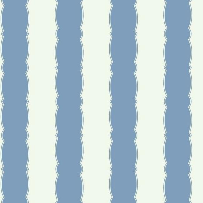 media image for sample scalloped stripe wallpaper in blue from the grandmillennial collection by york wallcoverings 1 291
