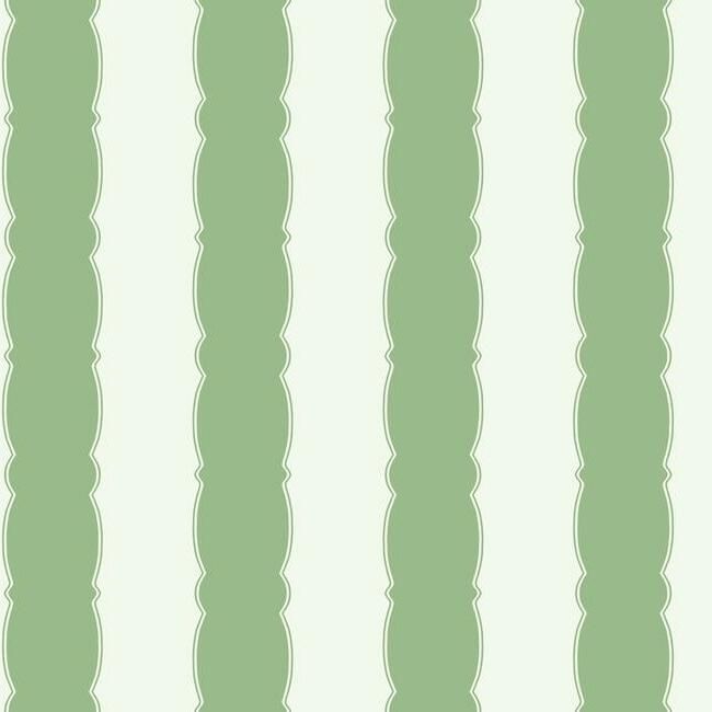media image for Scalloped Stripe Wallpaper in Green from the Grandmillennial Collection by York Wallcoverings 265