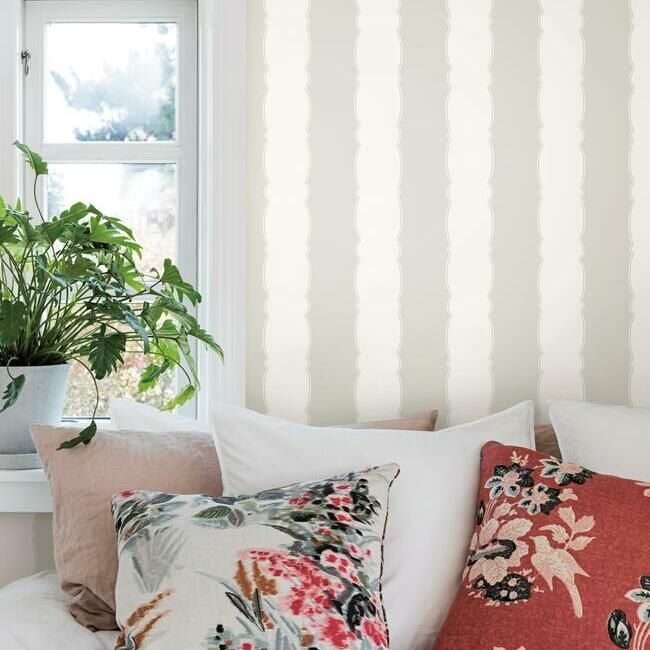 media image for Scalloped Stripe Wallpaper in Off-White from the Grandmillennial Collection by York Wallcoverings 246