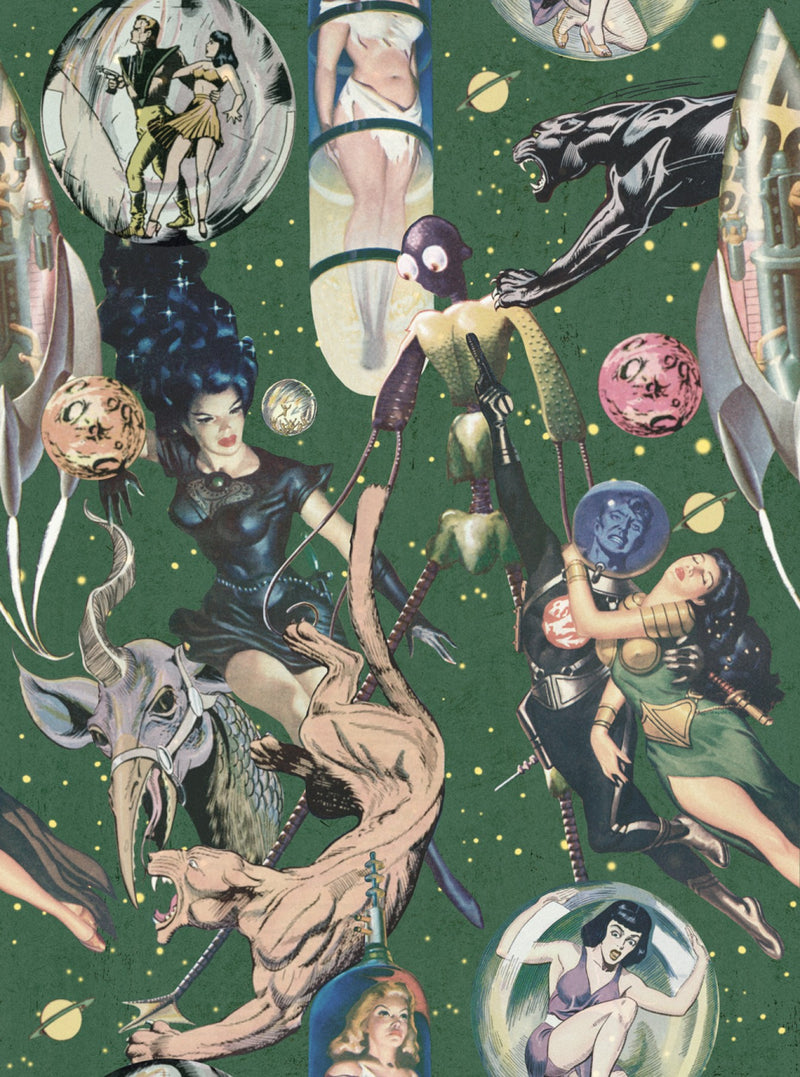 media image for Sci-Fi Comics Wallpaper in Beige, Blue, and Green from the Eclectic Collection by Mind the Gap 295