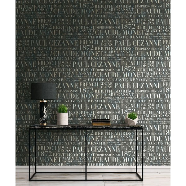media image for Script Wallpaper in Black and Off-White from the French Impressionist Collection by Seabrook Wallcoverings 222