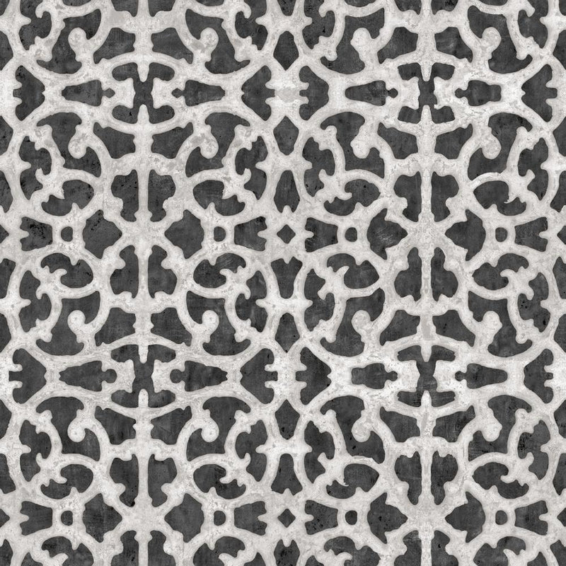 media image for sample scroll gate peel stick wallpaper in black and white by roommates for york wallcoverings 1 279