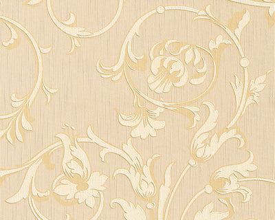 product image of sample scroll leaf and ironwork wallpaper in beige and yellow design by bd wall 1 559