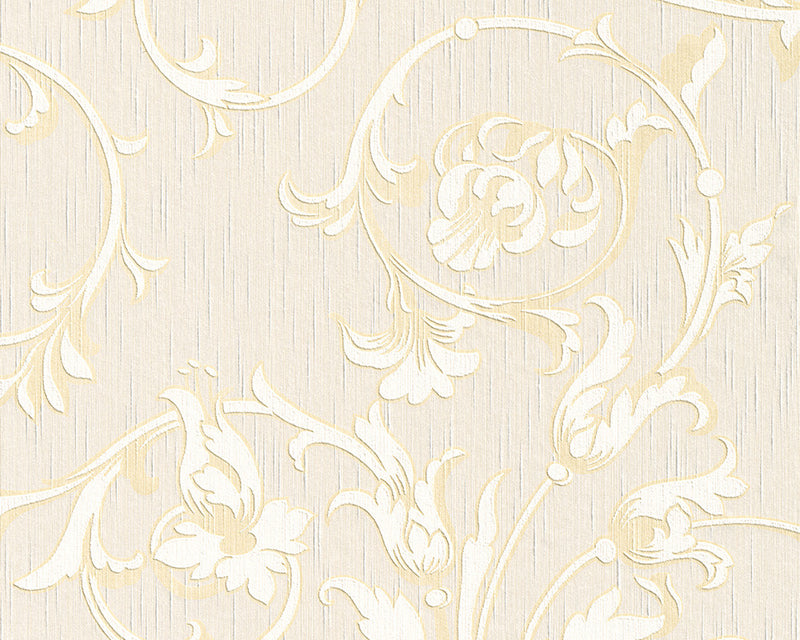 media image for sample scroll leaf and ironwork wallpaper in cream and beige design by bd wall 1 242