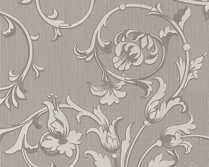 media image for Scroll Leaf and Ironwork Wallpaper in Grey and Neutrals design by BD Wall 275