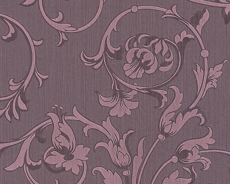 media image for Scroll Leaf and Ironwork Wallpaper in Purple design by BD Wall 279