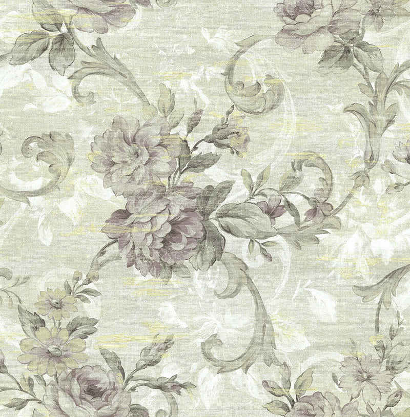 media image for Scrolling Floral Wallpaper in Midnight Rose from the Nouveau Collection by Wallquest 289