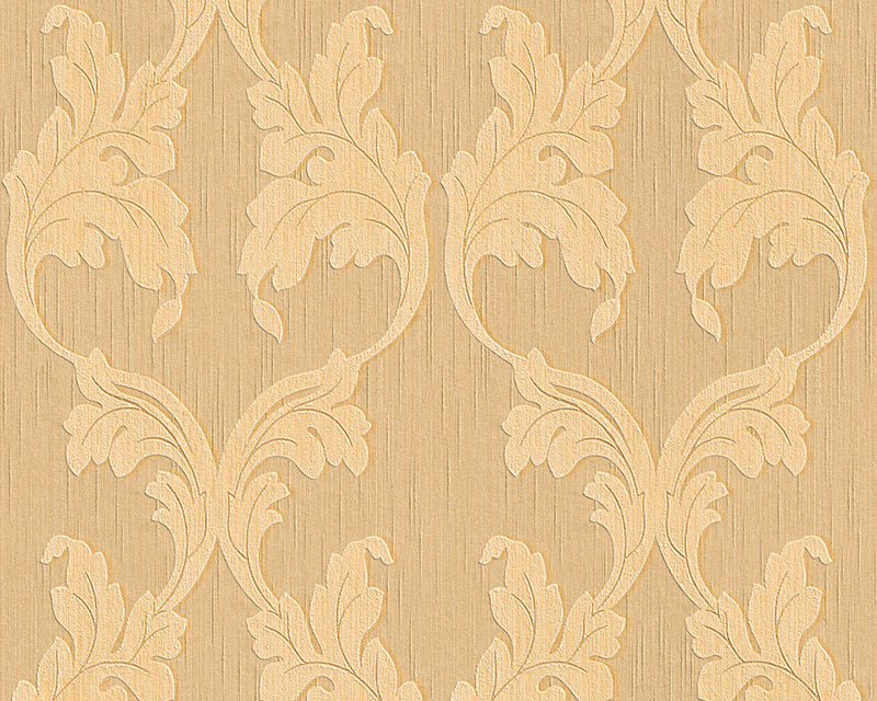 media image for Scrollwork Floral Curve Wallpaper in Beige and Orange design by BD Wall 23