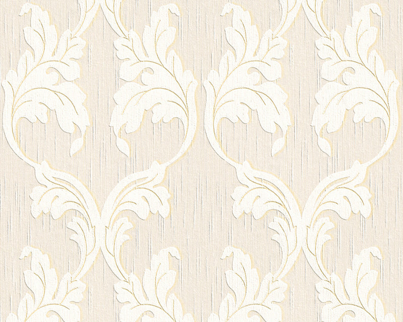 media image for Scrollwork Floral Curve Wallpaper in Cream and Beige design by BD Wall 26