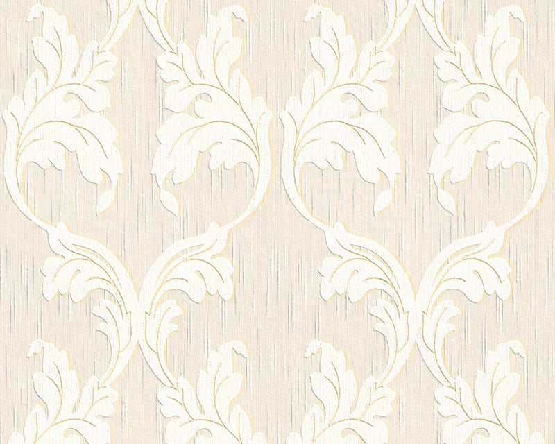 media image for Scrollwork Floral Curve Wallpaper in Cream and Beige design by BD Wall 26