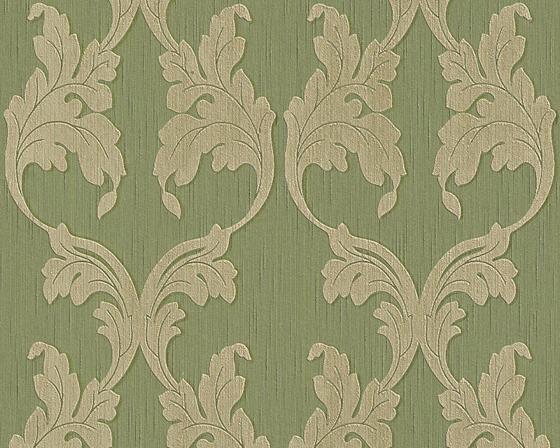 media image for Scrollwork Floral Curve Wallpaper in Green design by BD Wall 226