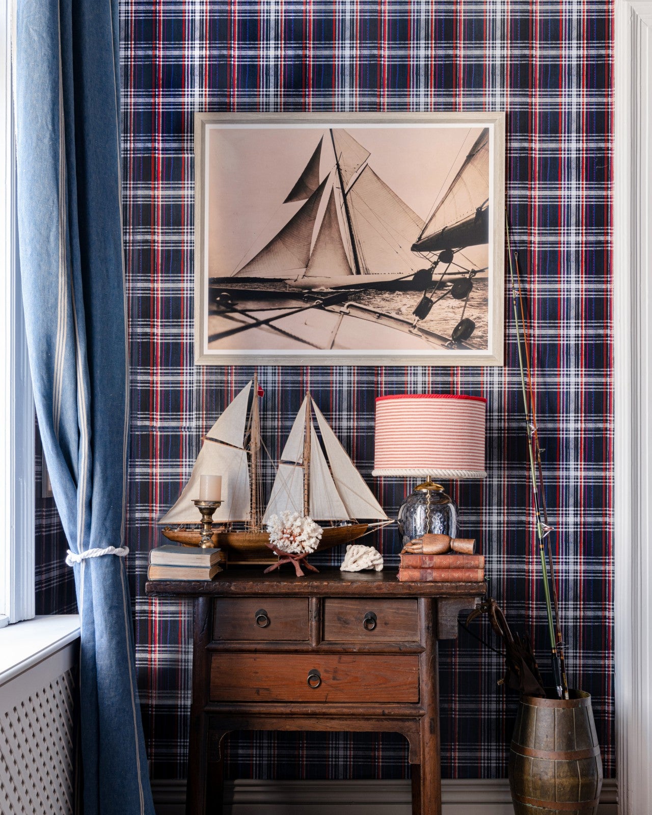 Seaport Plaid Wallpaper in Cream from The Sundance Villa Collection by Mind The Gap