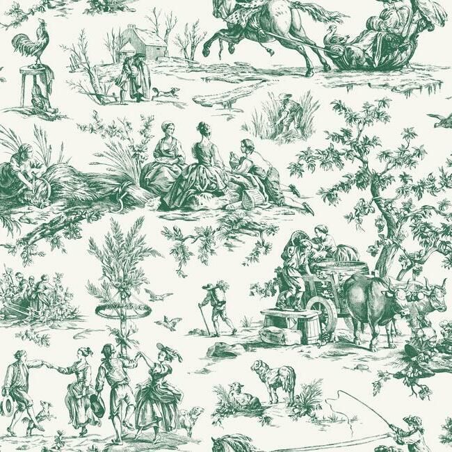 media image for Seasons Toile Wallpaper in Dark Green from the Grandmillennial Collection by York Wallcoverings 297