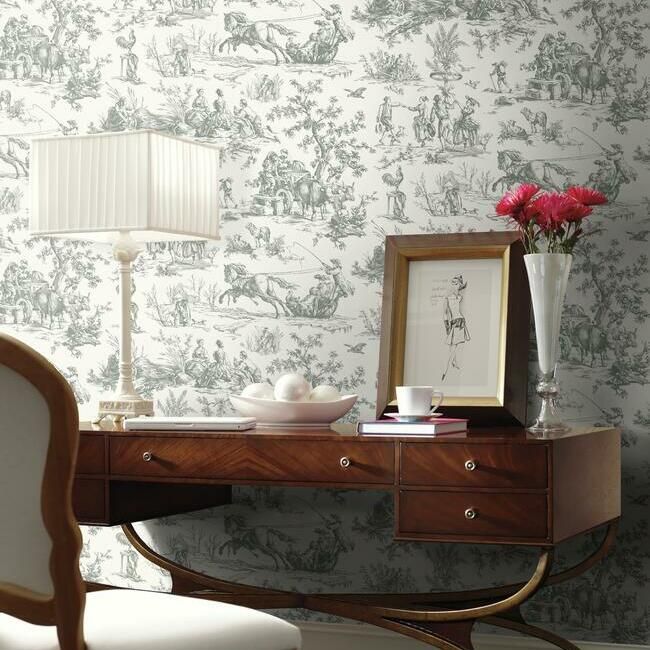 media image for Seasons Toile Wallpaper in Grey from the Grandmillennial Collection by York Wallcoverings 258