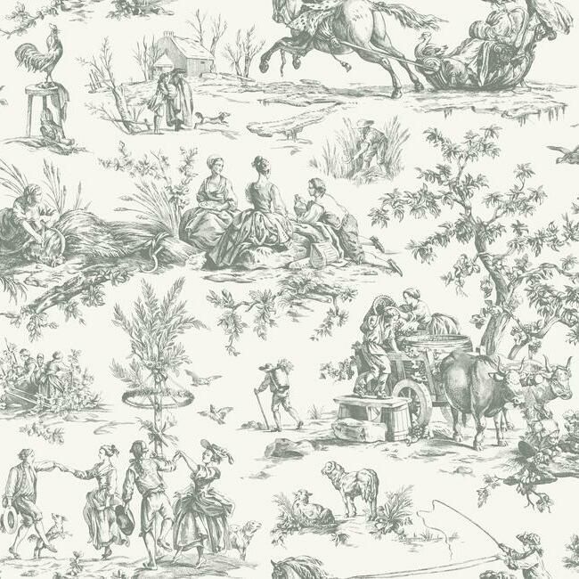 media image for Seasons Toile Wallpaper in Grey from the Grandmillennial Collection by York Wallcoverings 297