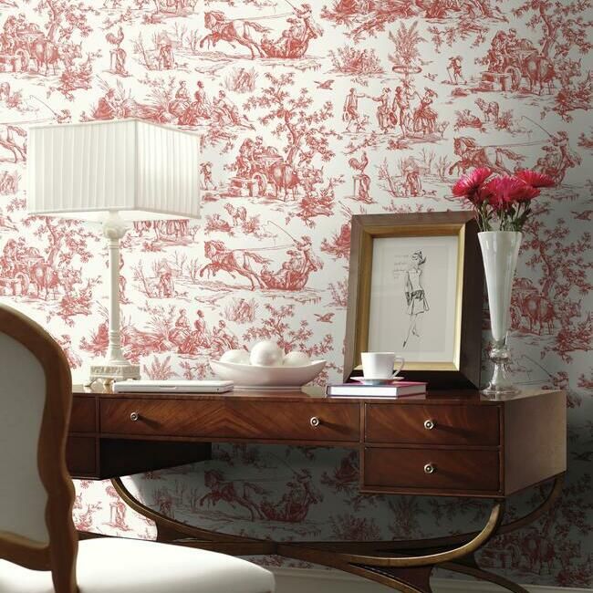 media image for Seasons Toile Wallpaper in Red from the Grandmillennial Collection by York Wallcoverings 245