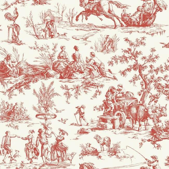 media image for Seasons Toile Wallpaper in Red from the Grandmillennial Collection by York Wallcoverings 258