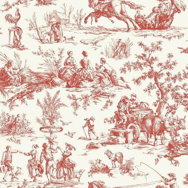 media image for Seasons Toile Wallpaper in Red from the Grandmillennial Collection by York Wallcoverings 216