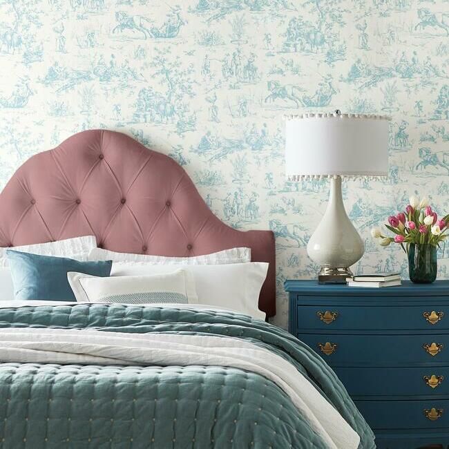 media image for Seasons Toile Wallpaper in Teal from the Grandmillennial Collection by York Wallcoverings 251