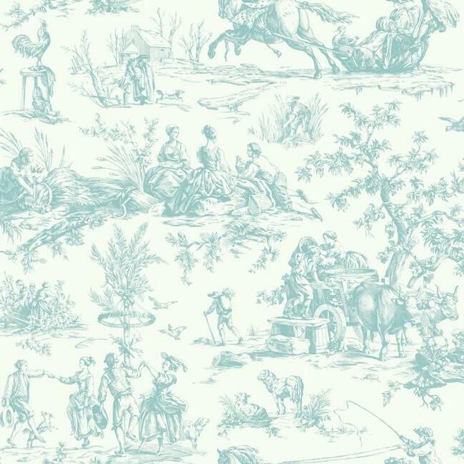 media image for Seasons Toile Wallpaper in Teal from the Grandmillennial Collection by York Wallcoverings 266