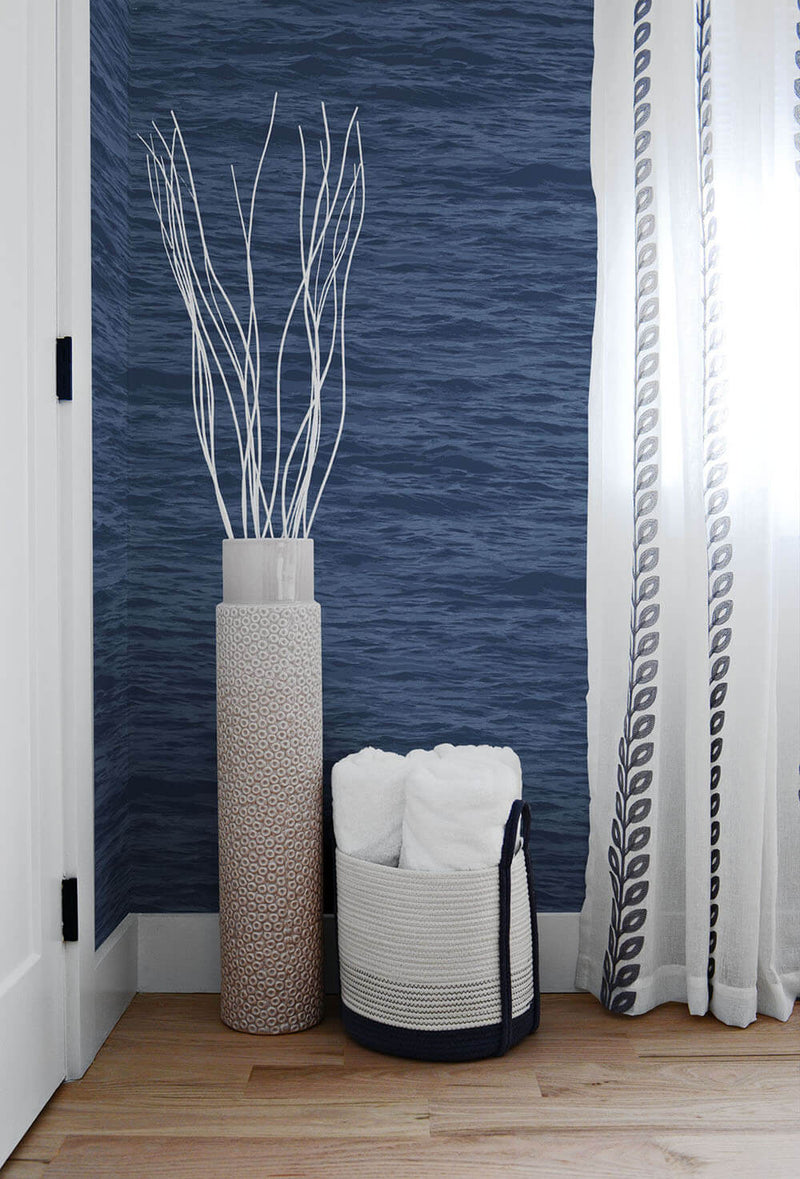 media image for Serene Sea Peel-and-Stick Wallpaper in Denim Blue by NextWall 226