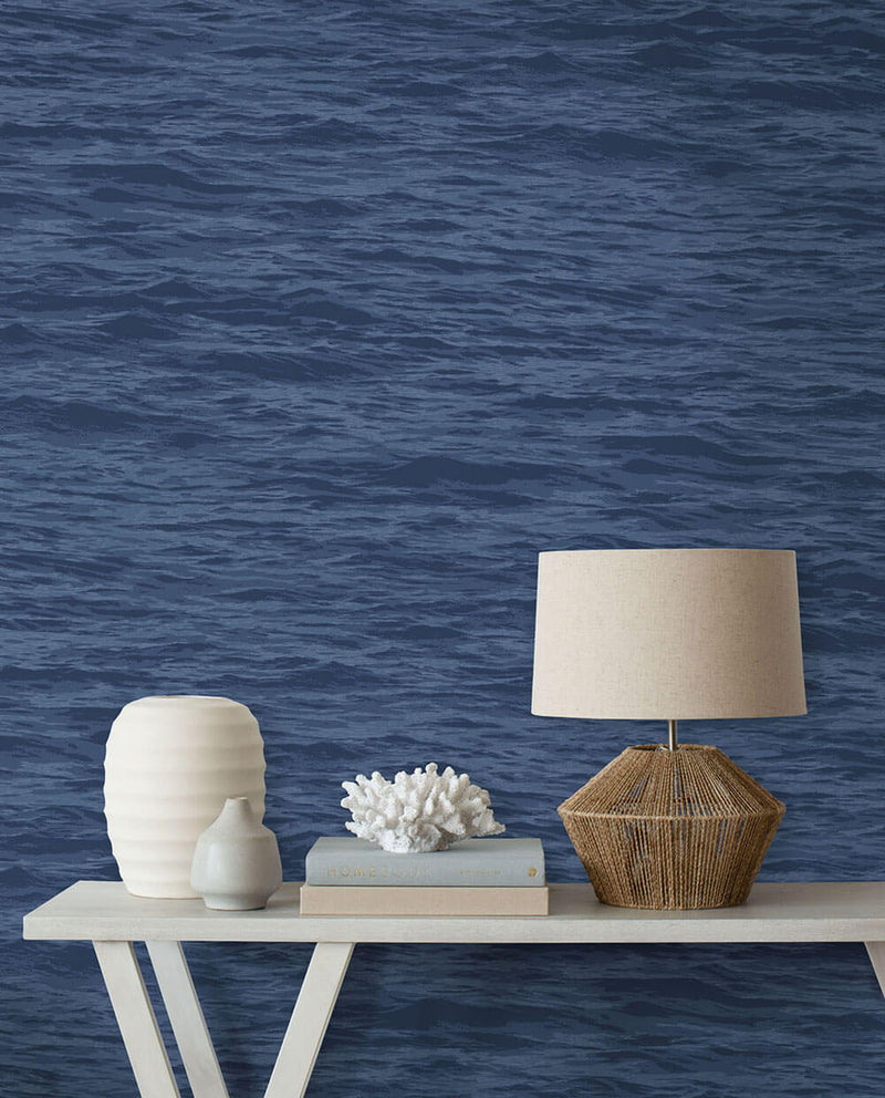 media image for Serene Sea Peel-and-Stick Wallpaper in Denim Blue by NextWall 289