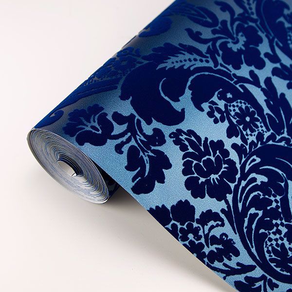 media image for Shadow Damask Wallpaper in Blue from the Moonlight Collection by Brewster Home Fashions 241