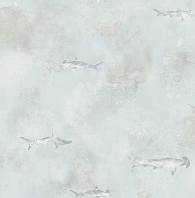 product image of sample sharks wallpaper in grey cream and gunmetal from the aerial collection by mayflower wallpaper 1 598