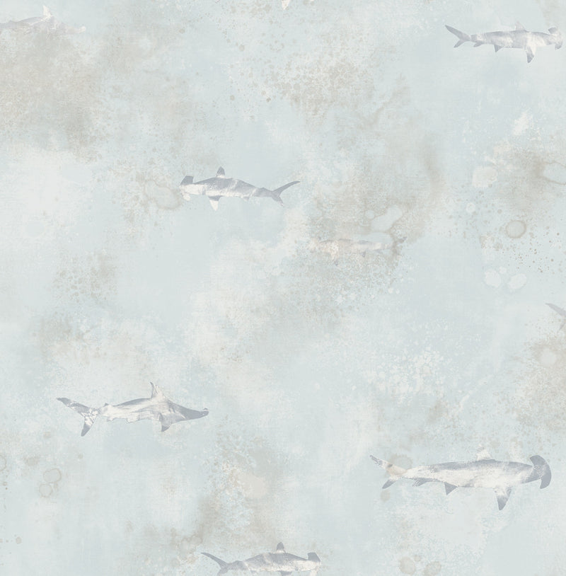 media image for sample sharks wallpaper in grey cream and gunmetal from the aerial collection by mayflower wallpaper 1 297