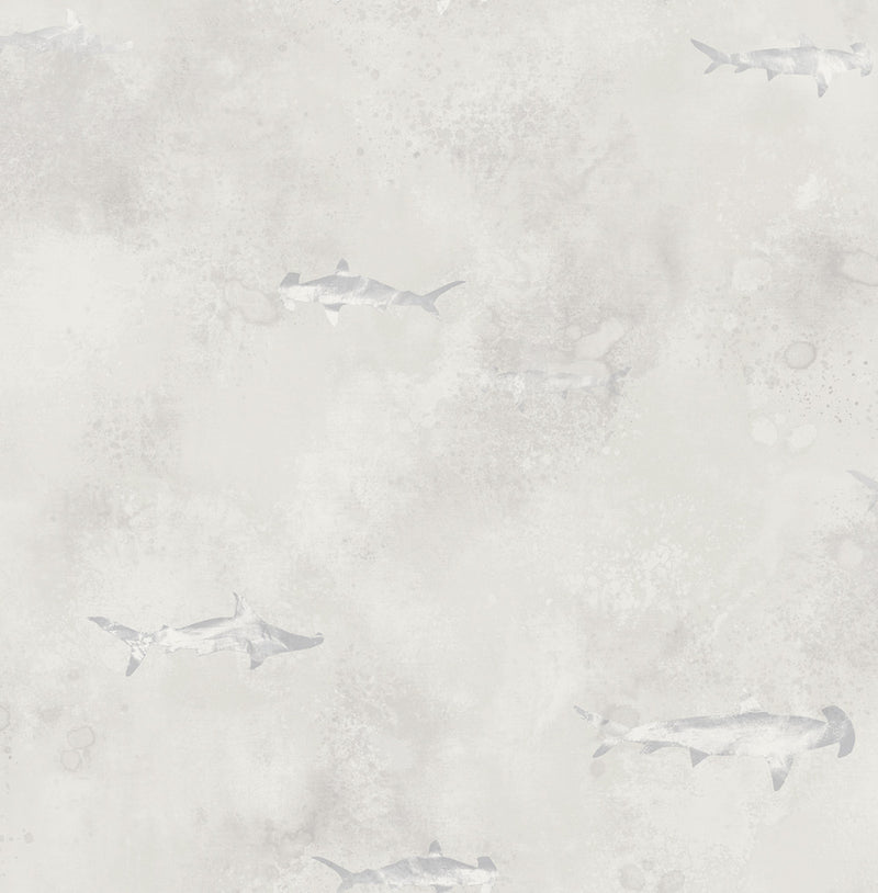 media image for Sharks Wallpaper in Silver, Cream, and Grey from the Aerial Collection by Mayflower Wallpaper 216