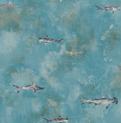 product image for Sharks Wallpaper in Silver, Gunmetal, and Blue from the Aerial Collection by Mayflower Wallpaper 86