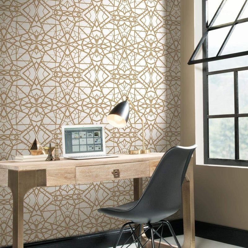 media image for Shatter Geometric Peel & Stick Wallpaper in White and Gold by RoomMates for York Wallcoverings 243