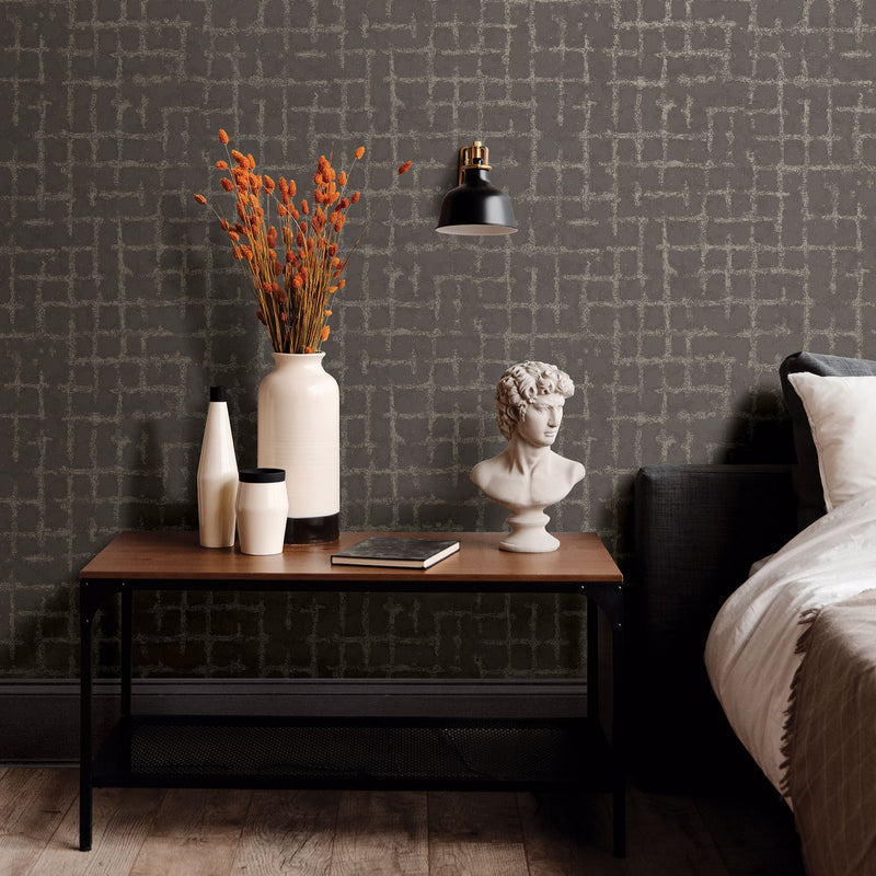 media image for Shea Distressed Geometric Wallpaper in Charcoal from the Scott Living Collection by Brewster Home Fashions 244