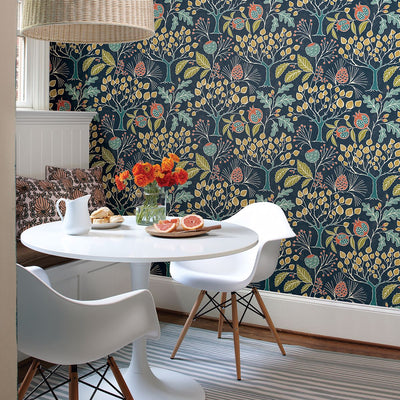 Shop Shiloh Botanical Wallpaper in Navy from the Bluebell Collection ...