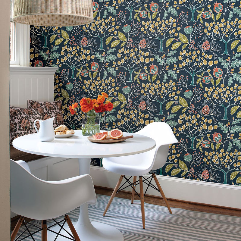 media image for Shiloh Botanical Wallpaper in Navy from the Bluebell Collection by Brewster Home Fashions 25