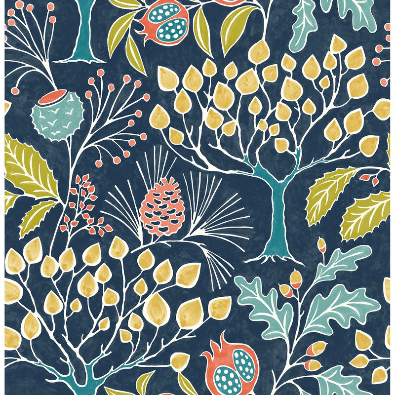 media image for Shiloh Botanical Wallpaper in Navy from the Bluebell Collection by Brewster Home Fashions 242