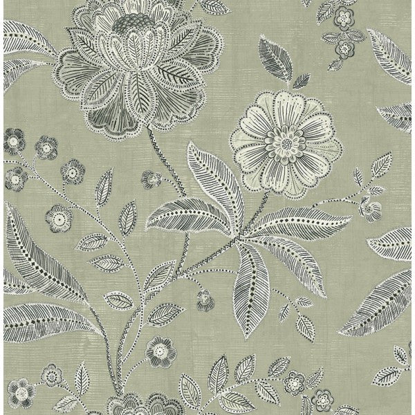 media image for sample shimmer floral wallpaper in grey and black by seabrook wallcoverings 1 227