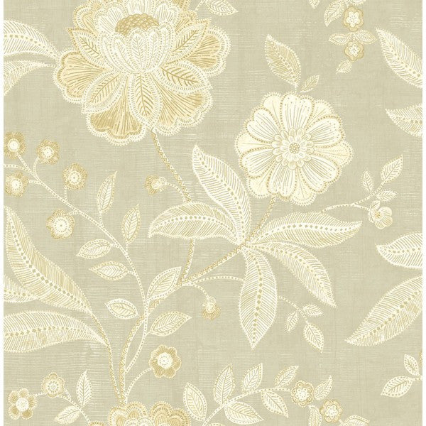 media image for sample shimmer floral wallpaper in grey and gold by seabrook wallcoverings 1 298