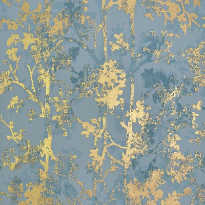 product image of sample shimmering foliage wallpaper in blue and gold by antonina vella for york wallcoverings 1 584