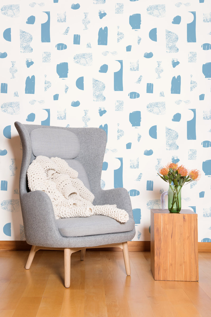 media image for Silhouettes Wallpaper in Celeste and Cream by Thatcher Studio 257