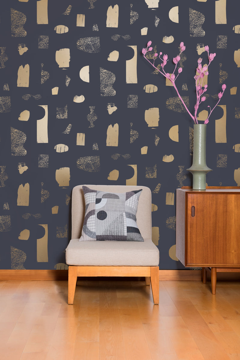 media image for Silhouettes Wallpaper in Gold and Charcoal by Thatcher Studio 272