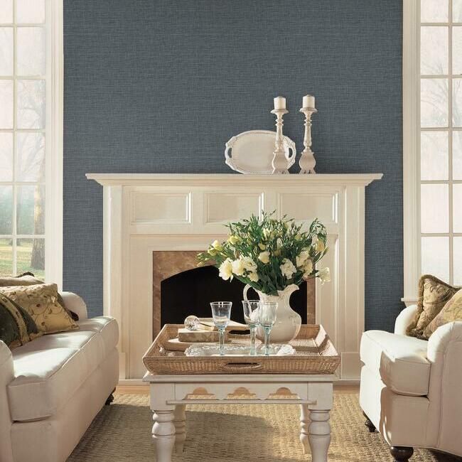 media image for Silk Linen Weave Wallpaper in Navy from the Simply Farmhouse Collection by York Wallcoverings 276