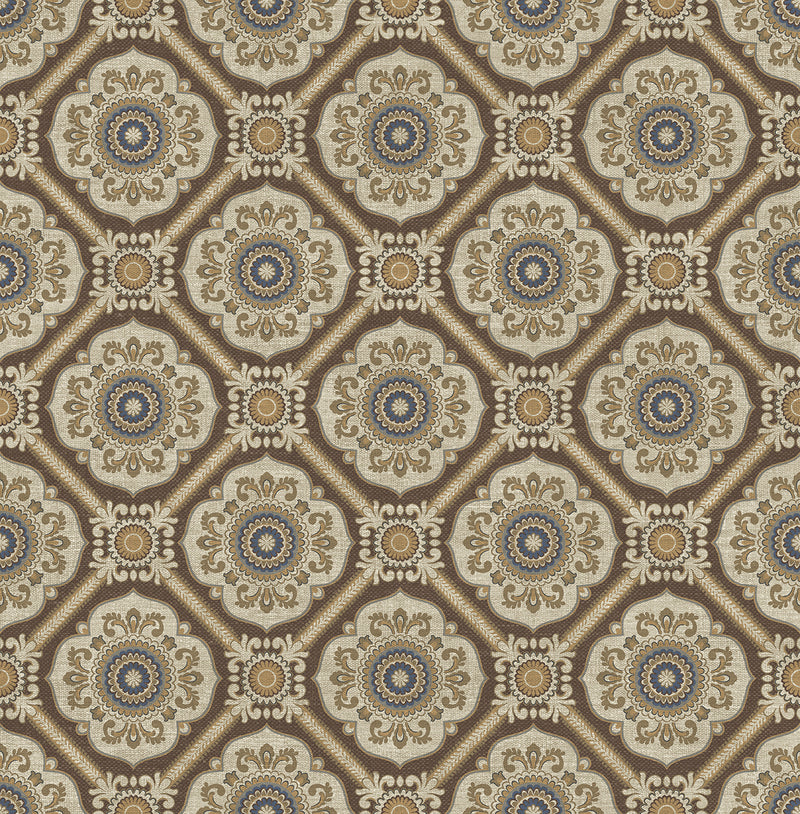 media image for Small Floral Tile Wallpaper in Brown from the Caspia Collection by Wallquest 26